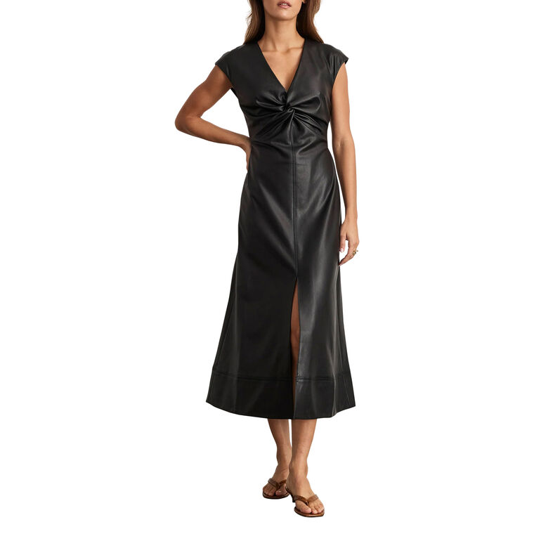 Tracy Short Sleeve Vegan Leather Midi Dress image number null