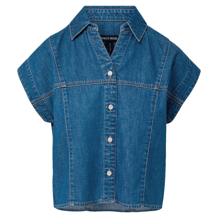 Nestor Cap Sleeve Cropped Denim Top image number null