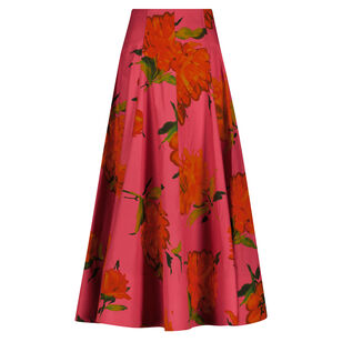 Floral Printed Cotton Parker High Waist Full Midi Skirt