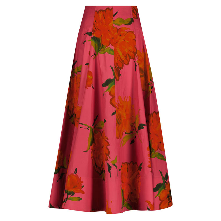 Floral Printed Cotton Parker High Waist Full Midi Skirt image number null