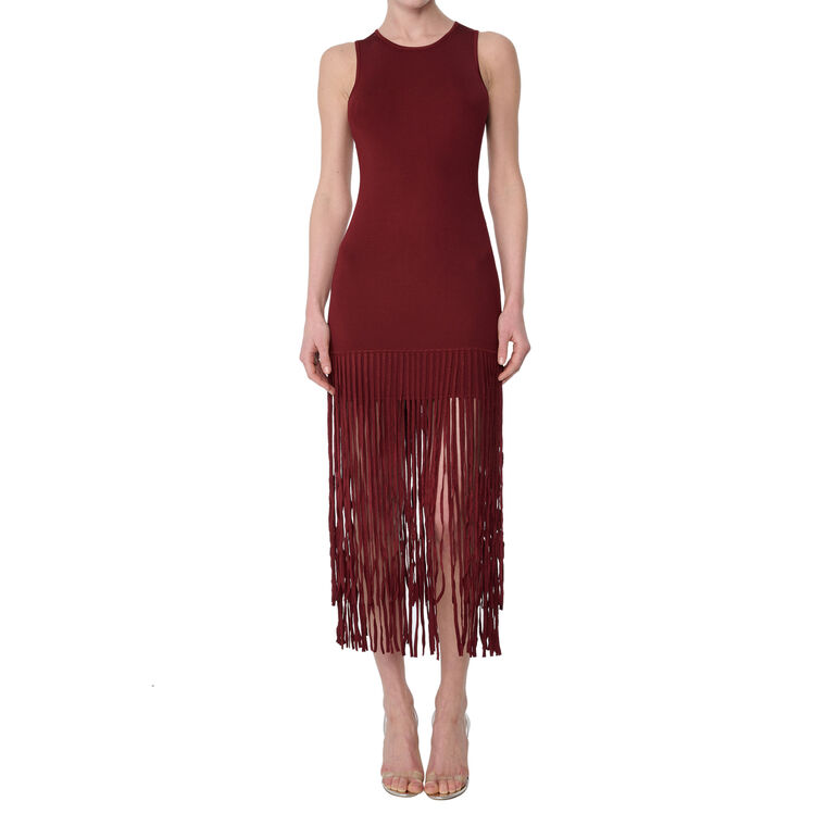 Margaux Sleeveless Racer Mini Dress With Fringe image number null