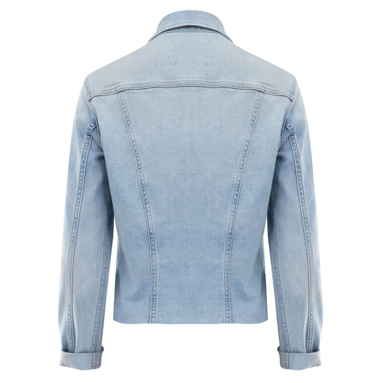 Janelle Slim-Fit Raw-Edge Denim Jacket image number null