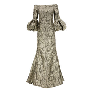 Brocade Gown With Trumpet Sleeves