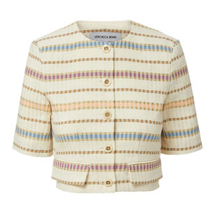 Orville Short Sleeve Cropped Striped Tweed Jacket