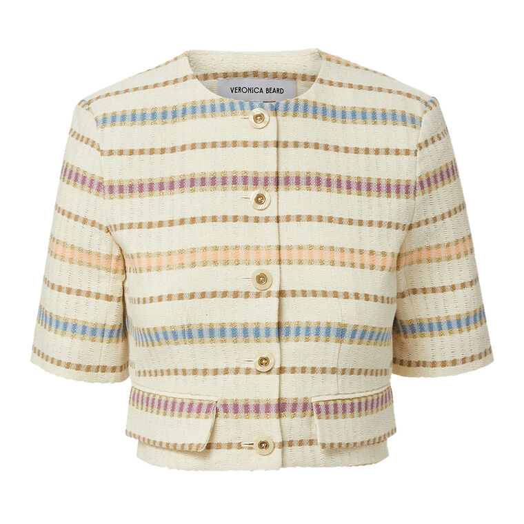 Orville Short Sleeve Cropped Striped Tweed Jacket image number null