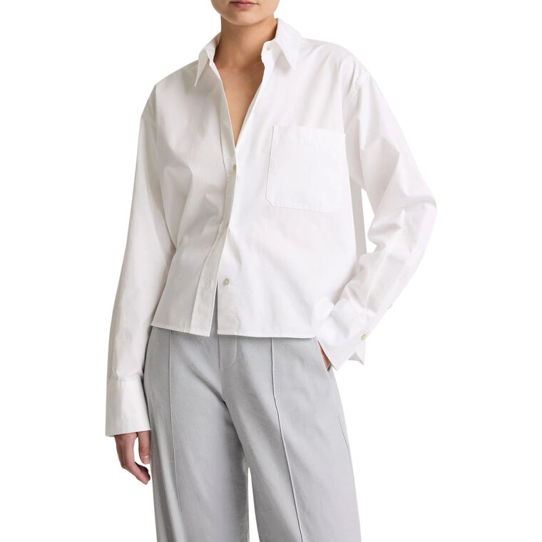Cropped Long Sleeve Button-Front Shirt image number null