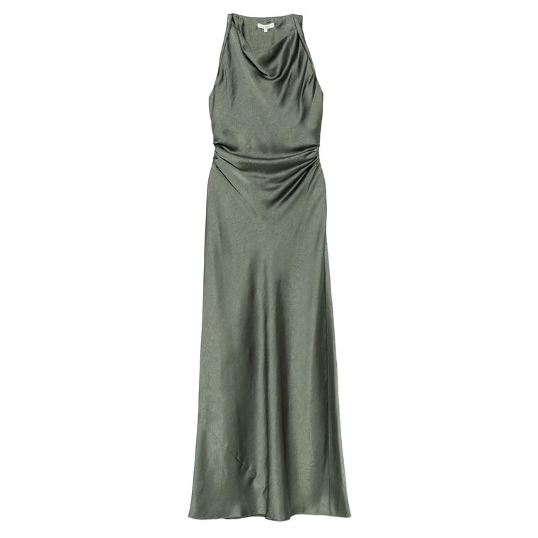Sleeveless Twist Shoulder Cowl Neck Satin Maxi Dress image number null