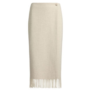 Fringe Herringbone Midi Pencil Wrap Skirt