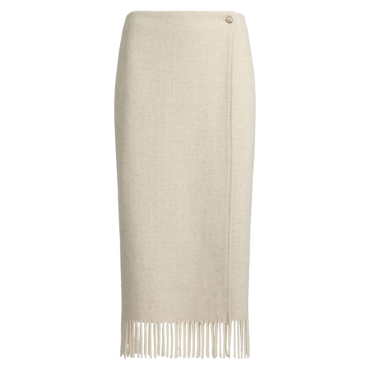 Fringe Herringbone Midi Pencil Wrap Skirt image number null