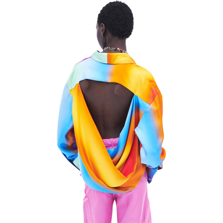 Rainbow Blur Cowl Back Silk Blouse image number null