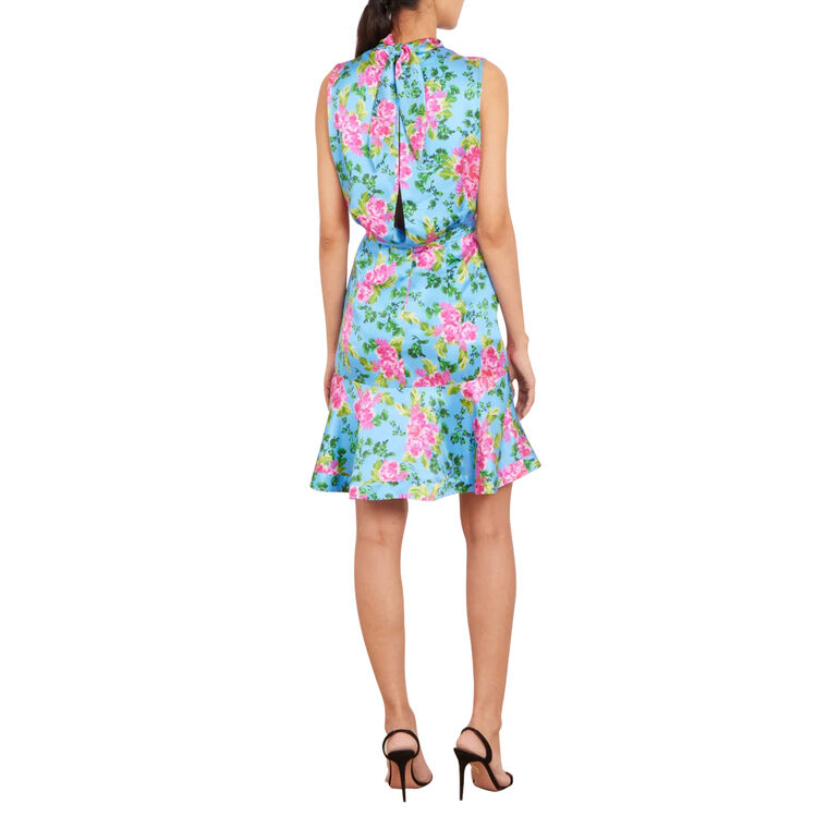 Fleur Sleeveless Mock Neck Tie-Back Mini Dress image number null