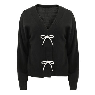 Rhinestone Bow Cashmere Cardigan