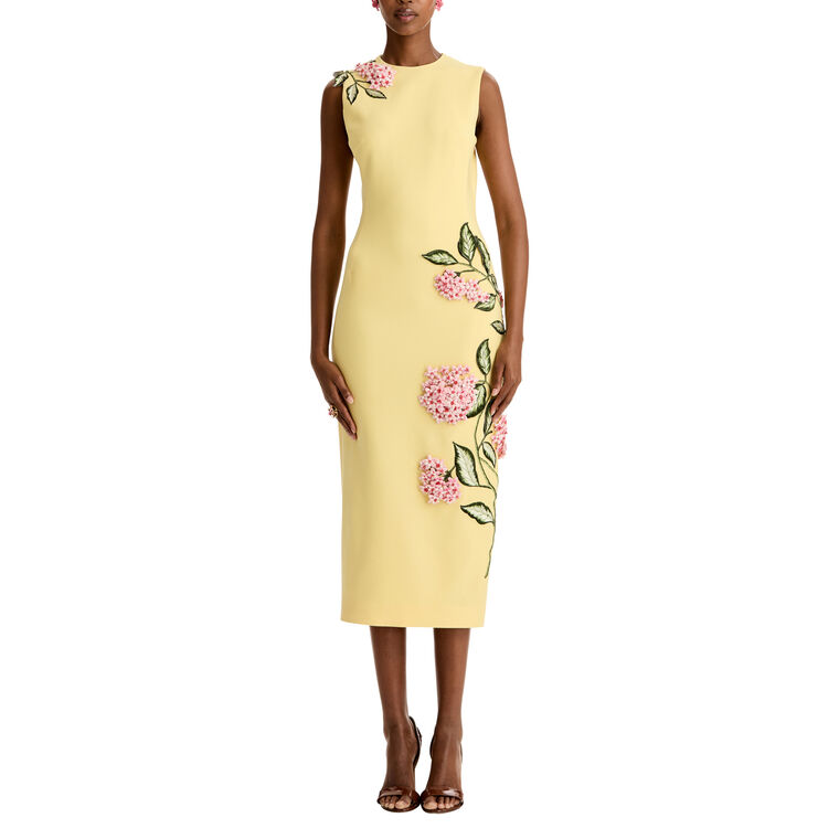 Sleeveless Porcelain Flowers Embroidered Wool Midi Dress image number null