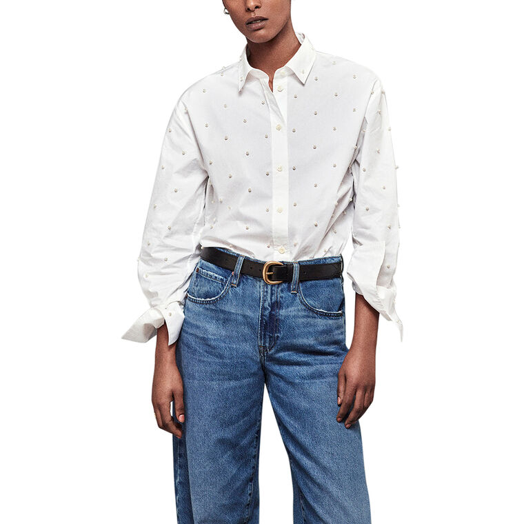 The Oversized Imitation Pearl Button-Front Shirt image number null