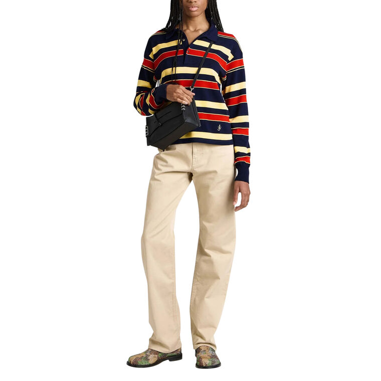 Long Sleeve Knitted Striped Rugby Polo image number null