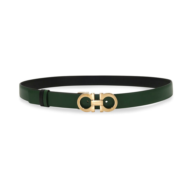 Mediterranean Gancini Leather Skinny Belt image number null