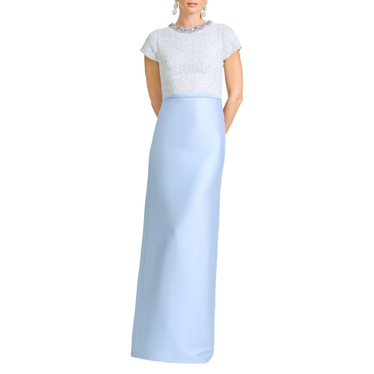 Isla Short Sleeve Embellished Column Gown image number null