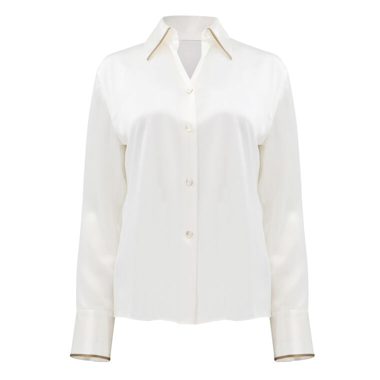 Silk Tipped Slim Long-Sleeve Blouse image number null