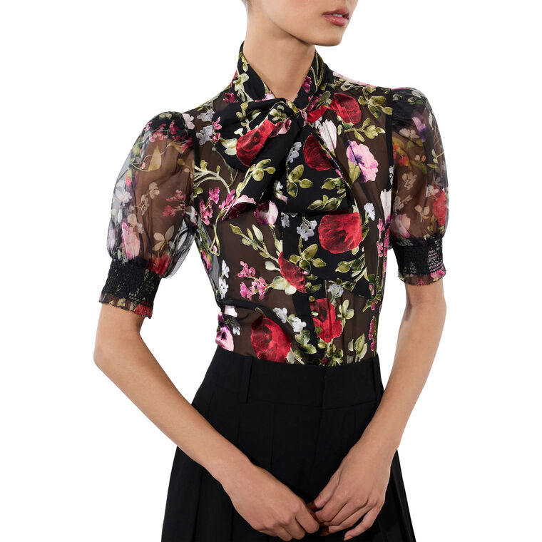 Brentley Tie Neck Puff Sleeve Blouse image number null