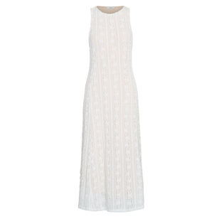 Smocked Lace High Neck Midi Dress