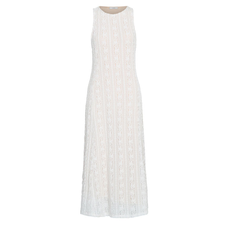 Smocked Lace High Neck Midi Dress image number null