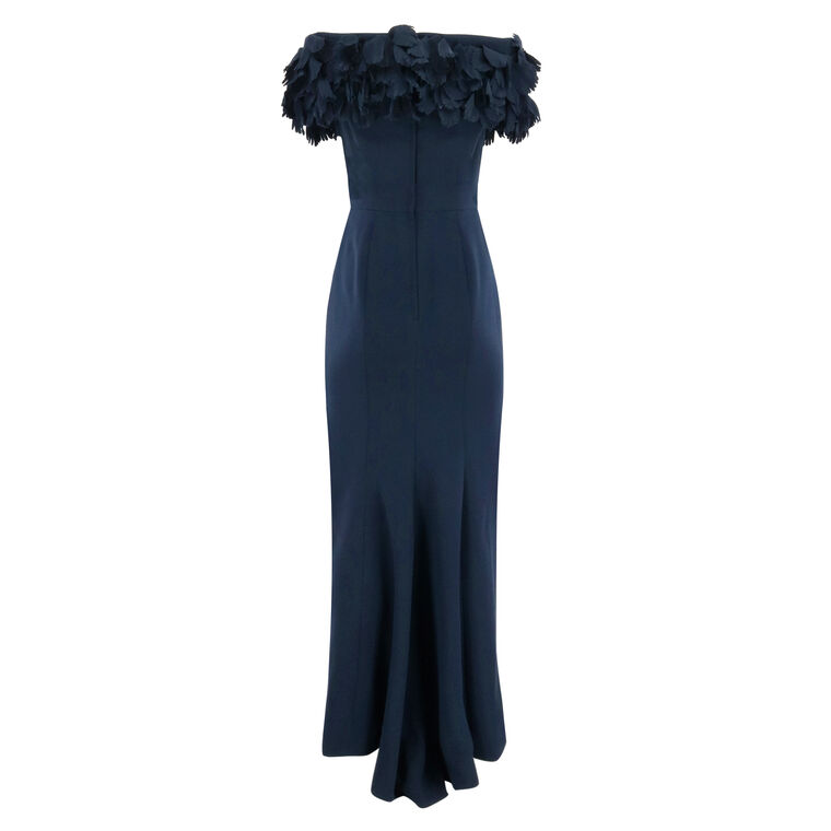 Off Shoulder Gown With Parrot Tulip Trim Collar image number null