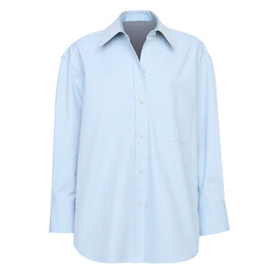 Long Sleeve Oversized Button-Front Cotton Shirt With Faux Leather Trim
