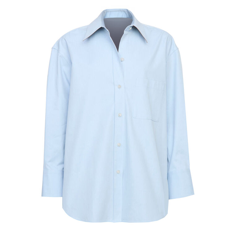 Long Sleeve Oversized Button-Front Cotton Shirt With Faux Leather Trim image number null