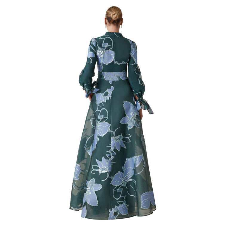 Floral Jacquard Mandarin Neck Shirt Gown image number null