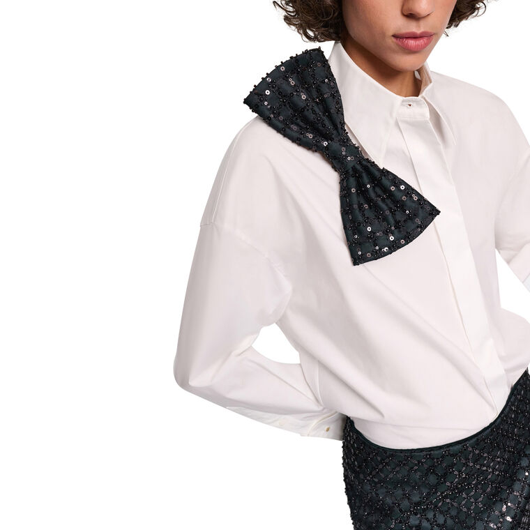 Poplin Power Sequin Bow Blouse image number null