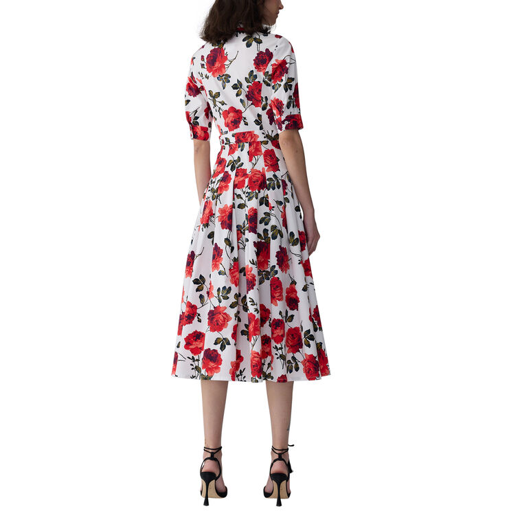 Short Sleeve Rose Print Midi Shirt Dress image number null