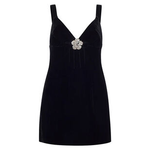 Gracie V-Neck Velvet Mini Dress With Bow Detail