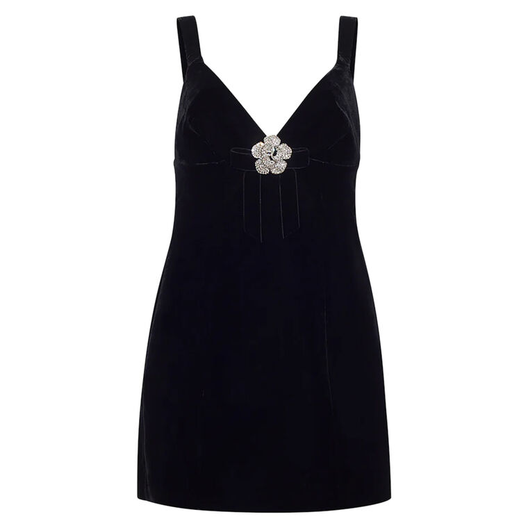 Gracie V-Neck Velvet Mini Dress With Bow Detail image number null