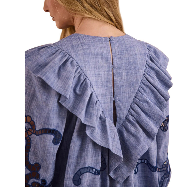 Azalea Ruffle Embroidered Long Sleeve Mini Dress image number null