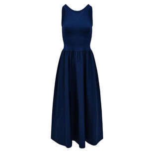 Sleeveless Crewneck Poplin Midi Dress