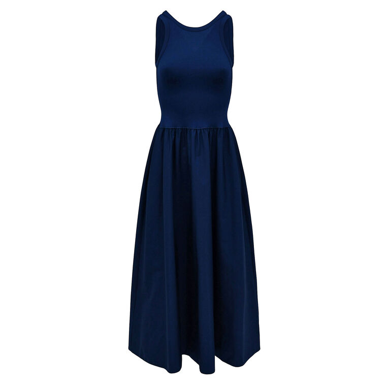 Sleeveless Crewneck Poplin Midi Dress image number null