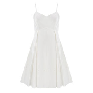 Eton Embroidered Poplin Eyelet Spaghetti Strap Pleated Mini Dress