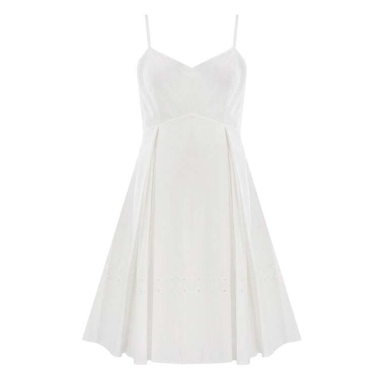 Eton Embroidered Poplin Eyelet Spaghetti Strap Pleated Mini Dress image number null