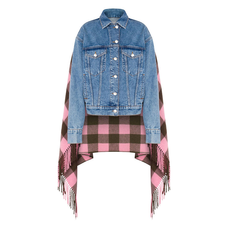 Recycled Denim Jacket with Check Cape image number null