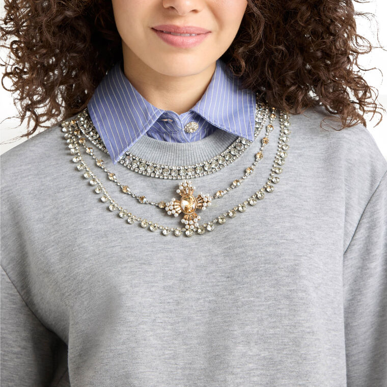 Lavina Mixed Media Embellished Collar Pullover image number null