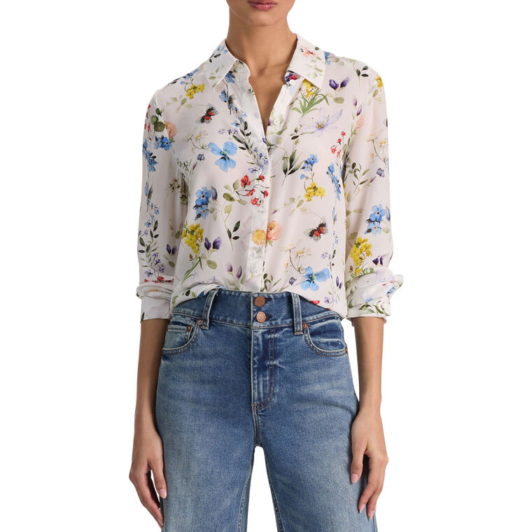 Willa Long Sleeve Silk Placket Blouse image number null