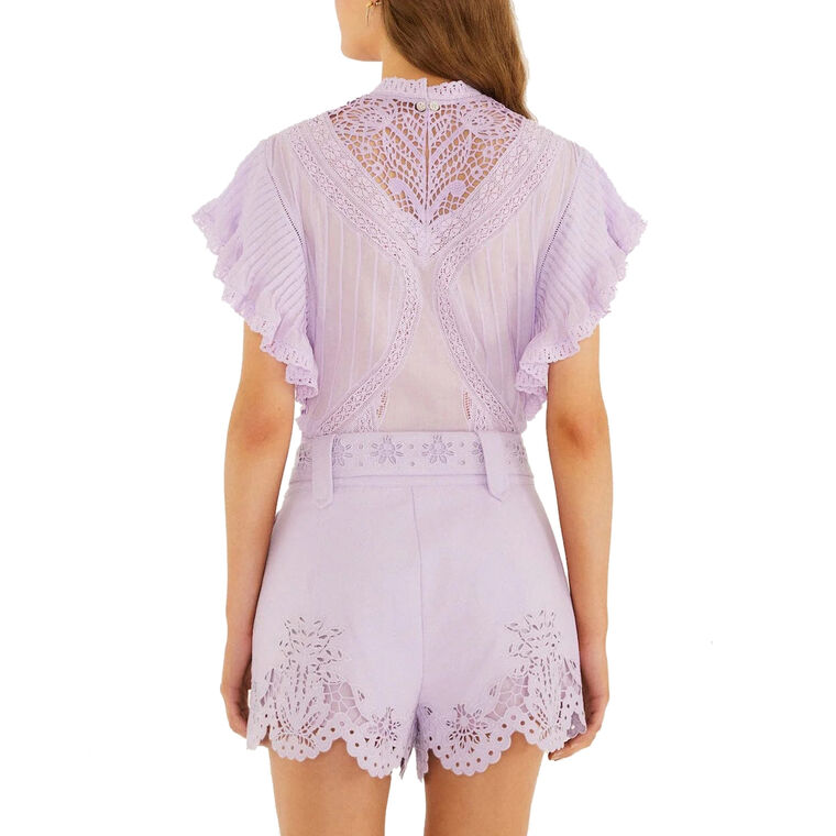 Geometric Richelieu Twill Belted Shorts image number null