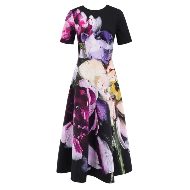 Short Sleeve Jewel Neck Fit And Flare Dress image number null