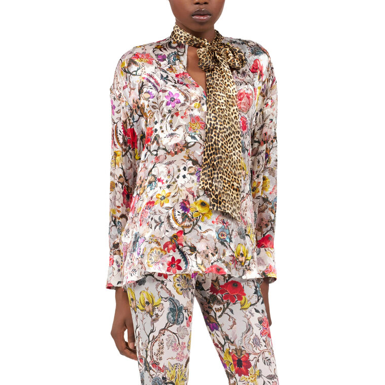 Long Sleeve Tie-Neck Blouse In Florentine Flowers Print image number null