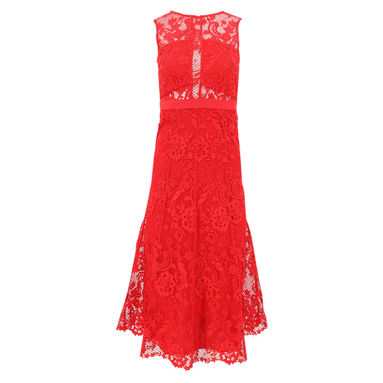 Red Lace Midi Dress image number null