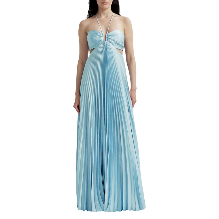 Moira Sleeveless Sweetheart Neckline Satin Pleated Maxi Dress image number null