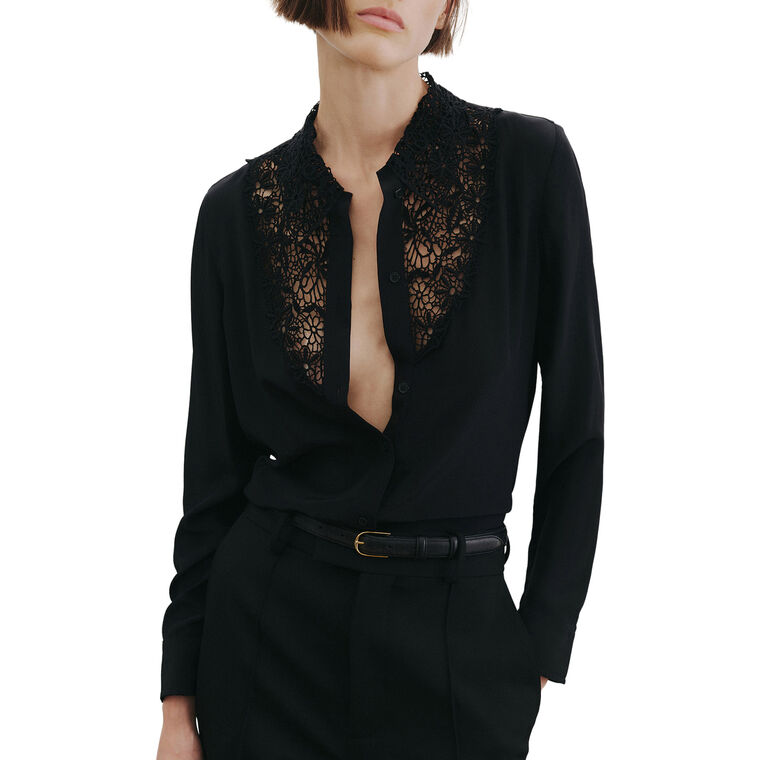 Zola Long Sleeve Lace Silk Button-Down Shirt image number null