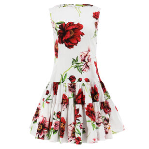 Sleeveless Peony Print Poplin Day Dress