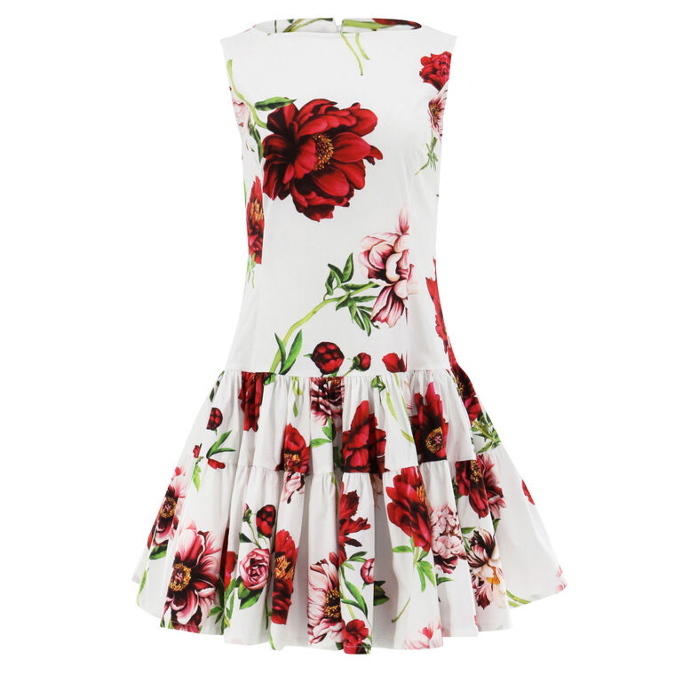 Sleeveless Peony Print Poplin Day Dress image number null