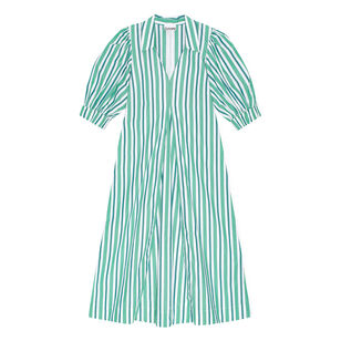 Striped Cotton Collar Long Dress